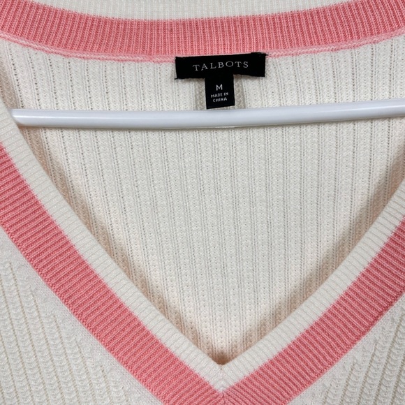 Talbots cotton-blend tennis sweater, M, vneck, cream, Classic Preppy Summer - Picture 2 of 8